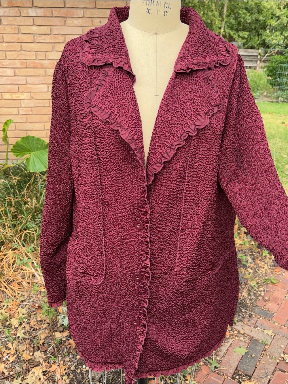 Toffee Apple Deep Burgundy Popcorn Crinkle Jacket XXL Y2K Whimsigoth Ruffles